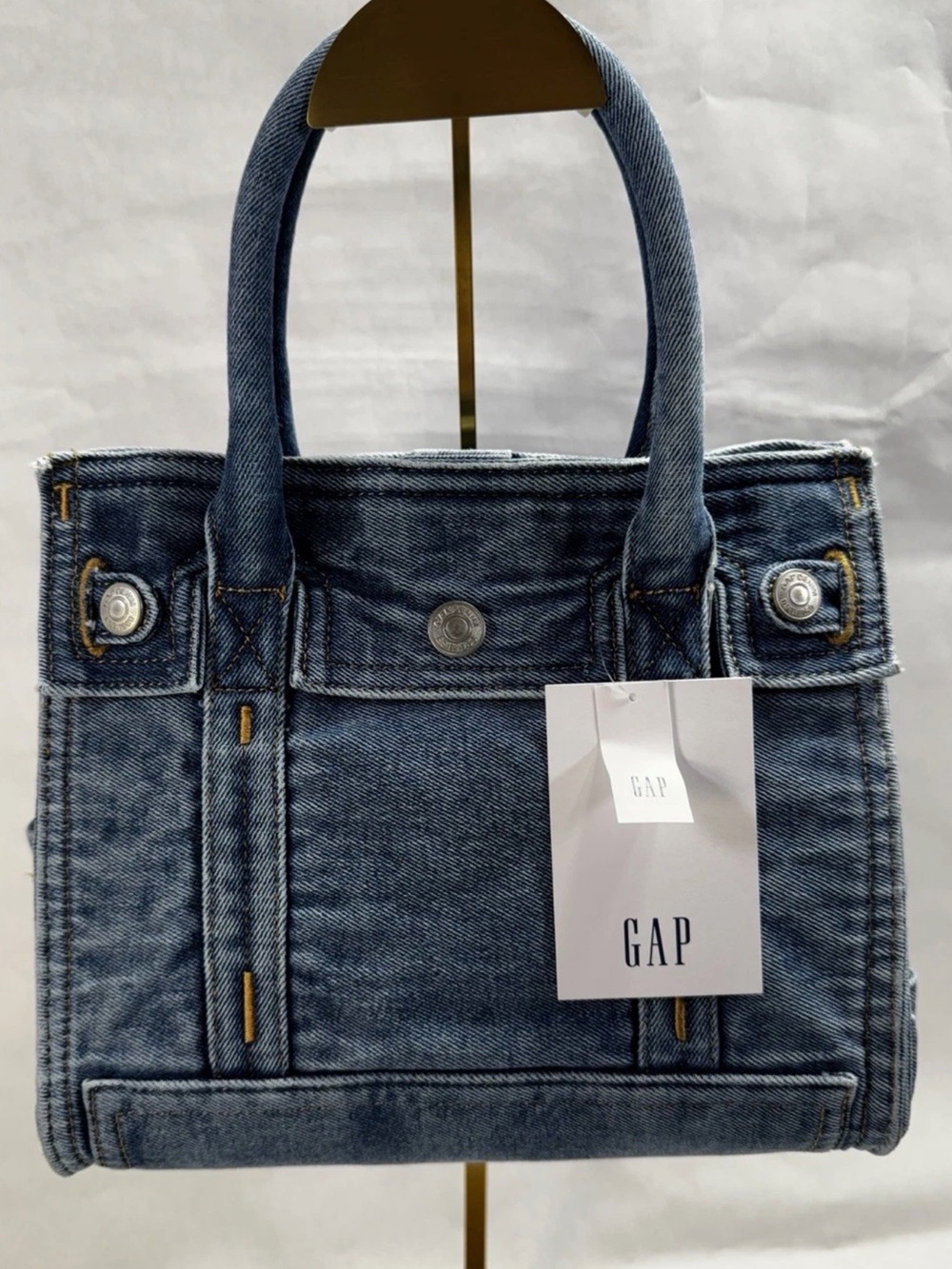 GAP Denim Tote in Washed Blue with Silver Hardware